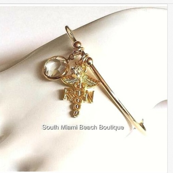 RN Nurse Charm Bracelet Caduceus Nursing Swarovski - Picture 3 of 7